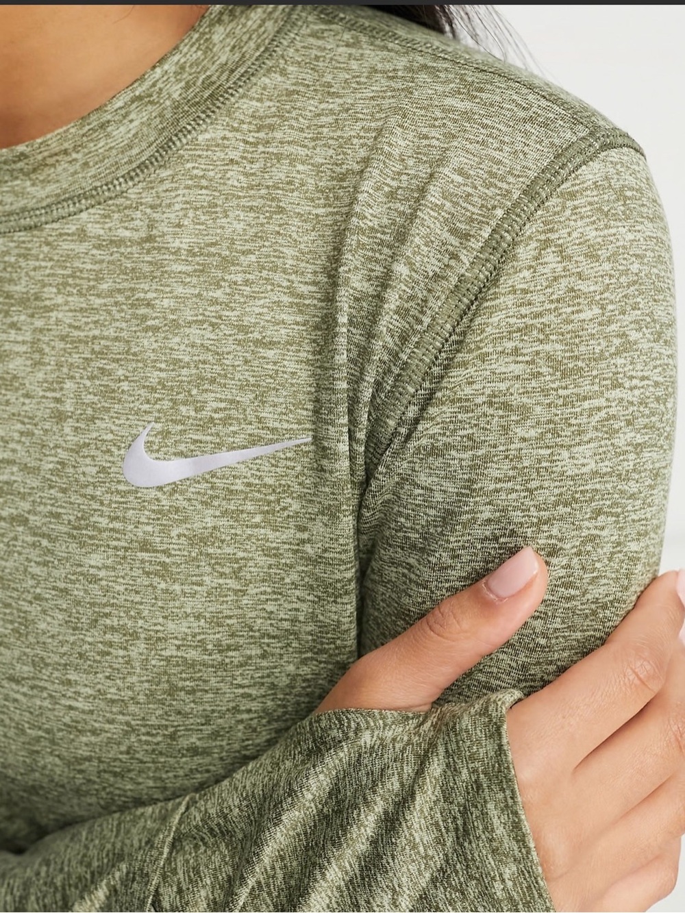 Nike Olive Marled Long-Sleeve Performance Top
